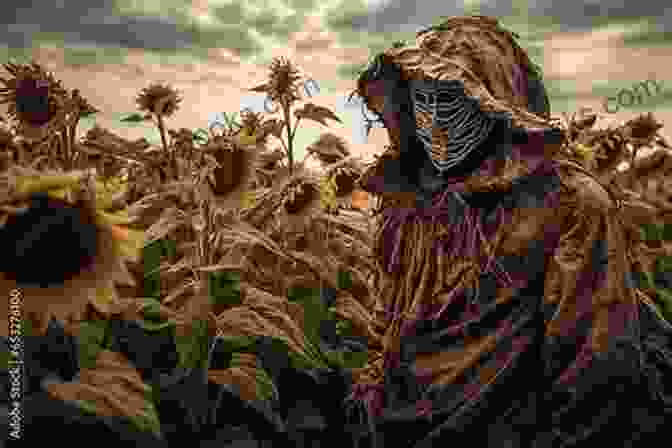 A Lone Scarecrow Stands Amidst A Vast Field, Its Arms Outstretched Towards The Golden Hues Of Sunset. The Spirit Of The Scarecrow